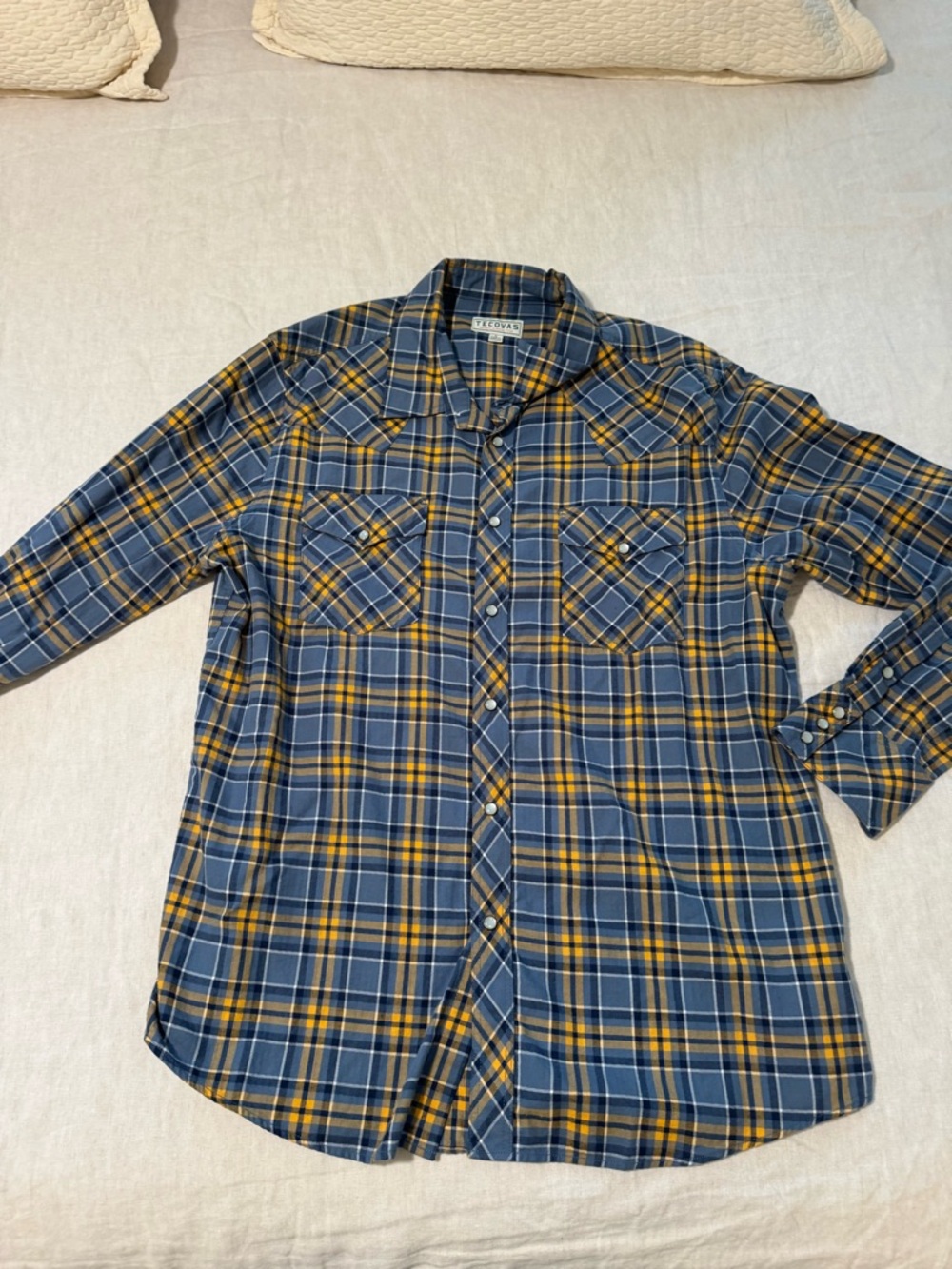 Tecovas Blue and Yellow Plaid Button-Down Shirt
